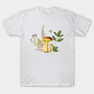 Mushroom and Forest Plants Colorful Nature Illustration T-Shirt